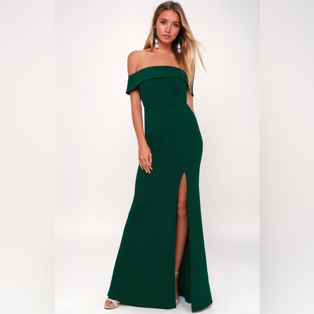 Lulu’s Aveline Forest Green Off-the-Shoulder Maxi Dress